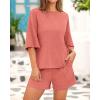 imageBTFBM Women Summer 2 Piece Outfits 2025 Matching Set Casual 34 Sleeve Tops Elastic Waist Shorts Lounge Sets With PocketDusty Pink