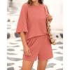 imageBTFBM Women Summer 2 Piece Outfits 2025 Matching Set Casual 34 Sleeve Tops Elastic Waist Shorts Lounge Sets With PocketDusty Pink
