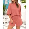 imageBTFBM Women Summer 2 Piece Outfits 2025 Matching Set Casual 34 Sleeve Tops Elastic Waist Shorts Lounge Sets With PocketDusty Pink