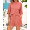 imageBTFBM Women Summer 2 Piece Outfits 2025 Matching Set Casual 34 Sleeve Tops Elastic Waist Shorts Lounge Sets With PocketDusty Pink