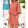 imageBTFBM Women Summer 2 Piece Outfits 2025 Matching Set Casual 34 Sleeve Tops Elastic Waist Shorts Lounge Sets With PocketDusty Pink