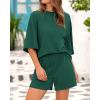 imageBTFBM Women Summer 2 Piece Outfits 2025 Matching Set Casual 34 Sleeve Tops Elastic Waist Shorts Lounge Sets With PocketGreen