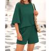 imageBTFBM Women Summer 2 Piece Outfits 2025 Matching Set Casual 34 Sleeve Tops Elastic Waist Shorts Lounge Sets With PocketGreen