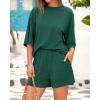 imageBTFBM Women Summer 2 Piece Outfits 2025 Matching Set Casual 34 Sleeve Tops Elastic Waist Shorts Lounge Sets With PocketGreen