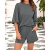 imageBTFBM Women Summer 2 Piece Outfits 2025 Matching Set Casual 34 Sleeve Tops Elastic Waist Shorts Lounge Sets With PocketGrey