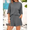 imageBTFBM Women Summer 2 Piece Outfits 2025 Matching Set Casual 34 Sleeve Tops Elastic Waist Shorts Lounge Sets With PocketGrey