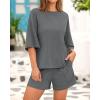 imageBTFBM Women Summer 2 Piece Outfits 2025 Matching Set Casual 34 Sleeve Tops Elastic Waist Shorts Lounge Sets With PocketGrey