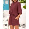 imageBTFBM Women Summer 2 Piece Outfits 2025 Matching Set Casual 34 Sleeve Tops Elastic Waist Shorts Lounge Sets With PocketWine Red