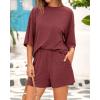imageBTFBM Women Summer 2 Piece Outfits 2025 Matching Set Casual 34 Sleeve Tops Elastic Waist Shorts Lounge Sets With PocketWine Red