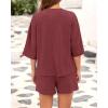 imageBTFBM Women Summer 2 Piece Outfits 2025 Matching Set Casual 34 Sleeve Tops Elastic Waist Shorts Lounge Sets With PocketWine Red