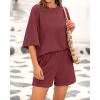 imageBTFBM Women Summer 2 Piece Outfits 2025 Matching Set Casual 34 Sleeve Tops Elastic Waist Shorts Lounge Sets With PocketWine Red