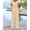 imageBTFBM Womens 2 Piece Outfits 2025 Summer V Neck Cap Sleeve Ruched Top and Wide Leg Pants Rib Knit Lounge Matching SetsApricot