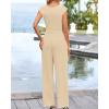 imageBTFBM Womens 2 Piece Outfits 2025 Summer V Neck Cap Sleeve Ruched Top and Wide Leg Pants Rib Knit Lounge Matching SetsApricot