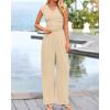 imageBTFBM Womens 2 Piece Outfits 2025 Summer V Neck Cap Sleeve Ruched Top and Wide Leg Pants Rib Knit Lounge Matching SetsApricot