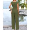 imageBTFBM Womens 2 Piece Outfits 2025 Summer V Neck Cap Sleeve Ruched Top and Wide Leg Pants Rib Knit Lounge Matching SetsArmy Green