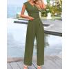 imageBTFBM Womens 2 Piece Outfits 2025 Summer V Neck Cap Sleeve Ruched Top and Wide Leg Pants Rib Knit Lounge Matching SetsArmy Green