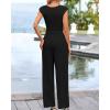 imageBTFBM Womens 2 Piece Outfits 2025 Summer V Neck Cap Sleeve Ruched Top and Wide Leg Pants Rib Knit Lounge Matching SetsBlack