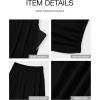 imageBTFBM Womens 2 Piece Outfits 2025 Summer V Neck Cap Sleeve Ruched Top and Wide Leg Pants Rib Knit Lounge Matching SetsBlack