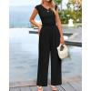 imageBTFBM Womens 2 Piece Outfits 2025 Summer V Neck Cap Sleeve Ruched Top and Wide Leg Pants Rib Knit Lounge Matching SetsBlack