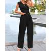 imageBTFBM Womens 2 Piece Outfits 2025 Summer V Neck Cap Sleeve Ruched Top and Wide Leg Pants Rib Knit Lounge Matching SetsBlack