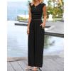 imageBTFBM Womens 2 Piece Outfits 2025 Summer V Neck Cap Sleeve Ruched Top and Wide Leg Pants Rib Knit Lounge Matching SetsBlack