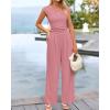 imageBTFBM Womens 2 Piece Outfits 2025 Summer V Neck Cap Sleeve Ruched Top and Wide Leg Pants Rib Knit Lounge Matching SetsDusty Pink
