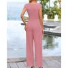 imageBTFBM Womens 2 Piece Outfits 2025 Summer V Neck Cap Sleeve Ruched Top and Wide Leg Pants Rib Knit Lounge Matching SetsDusty Pink