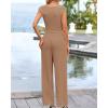 imageBTFBM Womens 2 Piece Outfits 2025 Summer V Neck Cap Sleeve Ruched Top and Wide Leg Pants Rib Knit Lounge Matching SetsKhaki