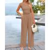 imageBTFBM Womens 2 Piece Outfits 2025 Summer V Neck Cap Sleeve Ruched Top and Wide Leg Pants Rib Knit Lounge Matching SetsKhaki