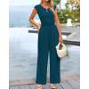 imageBTFBM Womens 2 Piece Outfits 2025 Summer V Neck Cap Sleeve Ruched Top and Wide Leg Pants Rib Knit Lounge Matching SetsLake Blue