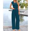 imageBTFBM Womens 2 Piece Outfits 2025 Summer V Neck Cap Sleeve Ruched Top and Wide Leg Pants Rib Knit Lounge Matching SetsLake Blue