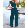 imageBTFBM Womens 2 Piece Outfits 2025 Summer V Neck Cap Sleeve Ruched Top and Wide Leg Pants Rib Knit Lounge Matching SetsLake Blue