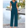 imageBTFBM Womens 2 Piece Outfits 2025 Summer V Neck Cap Sleeve Ruched Top and Wide Leg Pants Rib Knit Lounge Matching SetsLake Blue