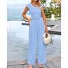 imageBTFBM Womens 2 Piece Outfits 2025 Summer V Neck Cap Sleeve Ruched Top and Wide Leg Pants Rib Knit Lounge Matching SetsLight Blue