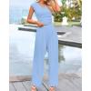 imageBTFBM Womens 2 Piece Outfits 2025 Summer V Neck Cap Sleeve Ruched Top and Wide Leg Pants Rib Knit Lounge Matching SetsLight Blue