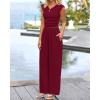 imageBTFBM Womens 2 Piece Outfits 2025 Summer V Neck Cap Sleeve Ruched Top and Wide Leg Pants Rib Knit Lounge Matching SetsWine Red