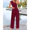 imageBTFBM Womens 2 Piece Outfits 2025 Summer V Neck Cap Sleeve Ruched Top and Wide Leg Pants Rib Knit Lounge Matching SetsWine Red