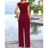 imageBTFBM Womens 2 Piece Outfits 2025 Summer V Neck Cap Sleeve Ruched Top and Wide Leg Pants Rib Knit Lounge Matching SetsWine Red