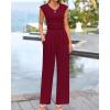 imageBTFBM Womens 2 Piece Outfits 2025 Summer V Neck Cap Sleeve Ruched Top and Wide Leg Pants Rib Knit Lounge Matching SetsWine Red
