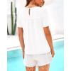 imageBTFBM Womens 2025 Summer Tops Swiss Dot Lace Crochet Crewneck Short Sleeves Casual Cute Shirts Boho BlousesBeige White