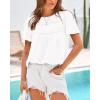 imageBTFBM Womens 2025 Summer Tops Swiss Dot Lace Crochet Crewneck Short Sleeves Casual Cute Shirts Boho BlousesBeige White