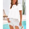 imageBTFBM Womens 2025 Summer Tops Swiss Dot Lace Crochet Crewneck Short Sleeves Casual Cute Shirts Boho BlousesBeige White