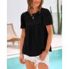 imageBTFBM Womens 2025 Summer Tops Swiss Dot Lace Crochet Crewneck Short Sleeves Casual Cute Shirts Boho BlousesBlack