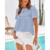 imageBTFBM Womens 2025 Summer Tops Swiss Dot Lace Crochet Crewneck Short Sleeves Casual Cute Shirts Boho BlousesLight Blue