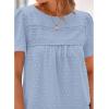 imageBTFBM Womens 2025 Summer Tops Swiss Dot Lace Crochet Crewneck Short Sleeves Casual Cute Shirts Boho BlousesLight Blue