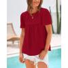imageBTFBM Womens 2025 Summer Tops Swiss Dot Lace Crochet Crewneck Short Sleeves Casual Cute Shirts Boho BlousesRed