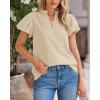 imageBTFBM Womens Spring Summer Tops Dressy Casual 2025 Trendy V Neck Puff Short Sleeve Cute Shirts Business Work BlousesApricot