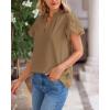 imageBTFBM Womens Spring Summer Tops Dressy Casual 2025 Trendy V Neck Puff Short Sleeve Cute Shirts Business Work BlousesKhaki