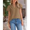 imageBTFBM Womens Spring Summer Tops Dressy Casual 2025 Trendy V Neck Puff Short Sleeve Cute Shirts Business Work BlousesKhaki
