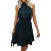 imageBTFBM Women 2025 Halter Neck Summer Dresses Casual Sleeveless Floral Polka Dot Print Ruffle Mini Boho Beach Sun DressDark GreenBlackOrange